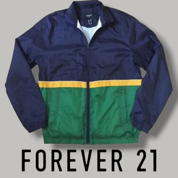 Forever 21 men's blue green colorblock zip-up Windbreaker jacket - xl - Picture 8 of 8